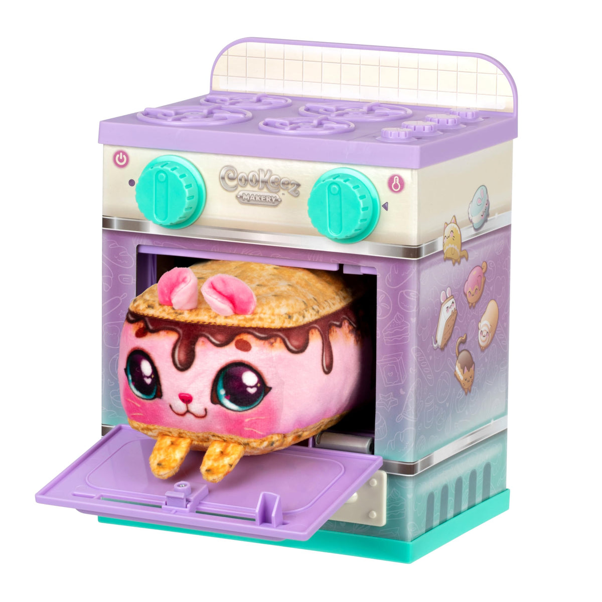 Cookeez Makery Lil' Bakez oven scene with plush pets ready for imaginative play.