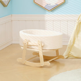 Cookie Bunny doll bassinet mattress and boucle fabric closeup emphasizes plush comfort.