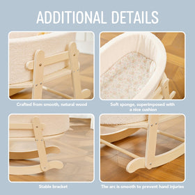 Cookie Bunny gift-ready wooden doll bassinet for birthdays or holidays.