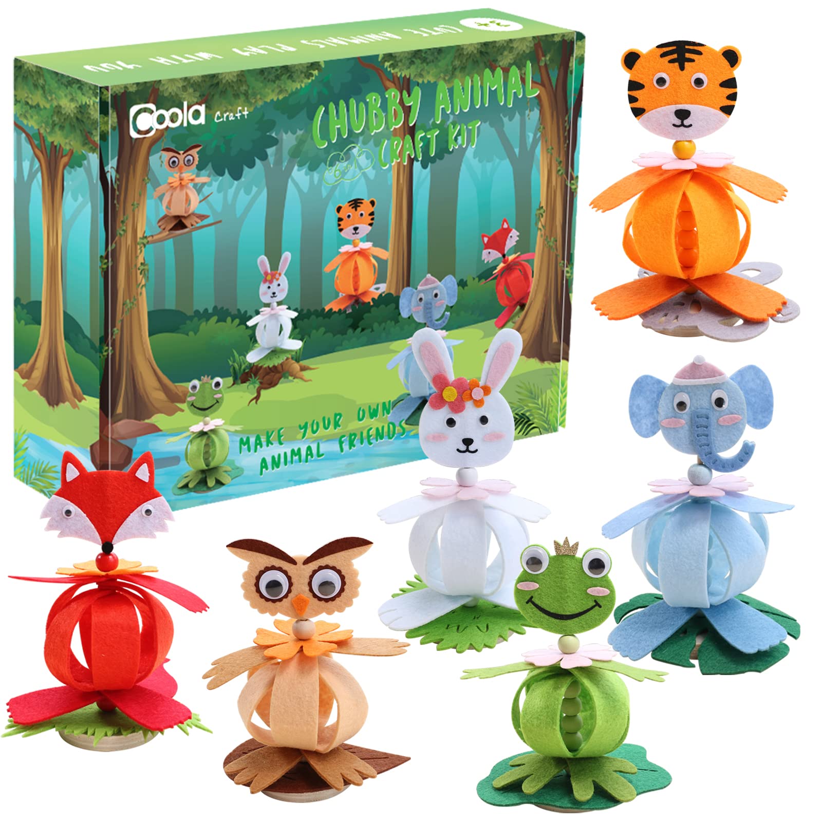 Coola Craft Kits for Kids: Felt Animals 6-Pack DIY Toddler Craft Toys ...