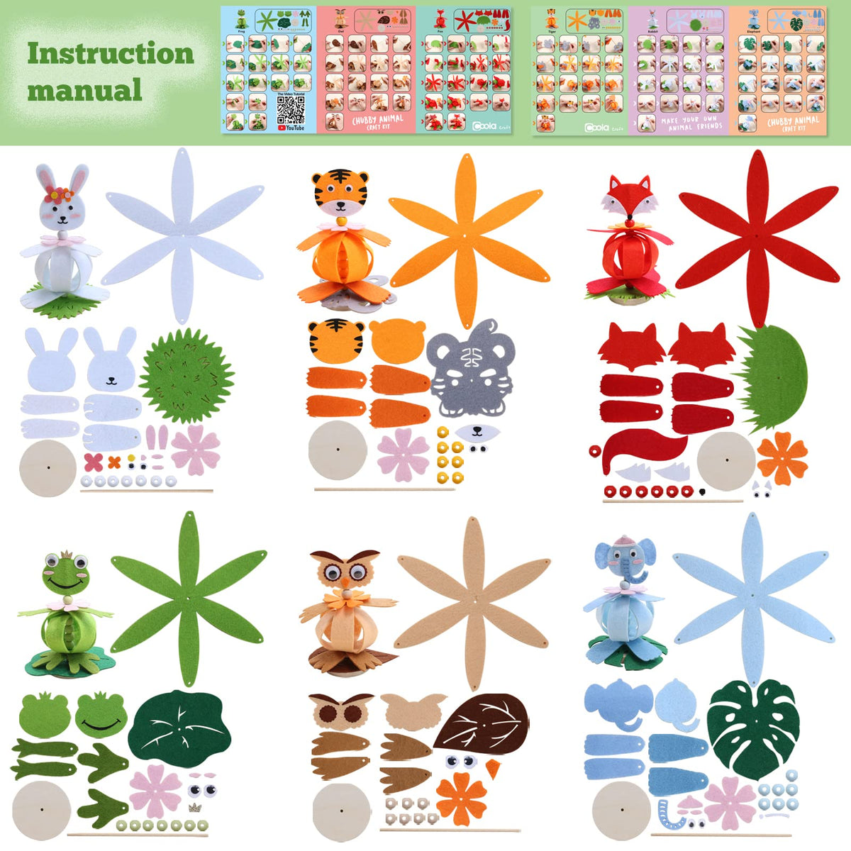 Coola Craft Kits contents open showing pre-cut shapes and self-adhesive pieces for safe crafting.