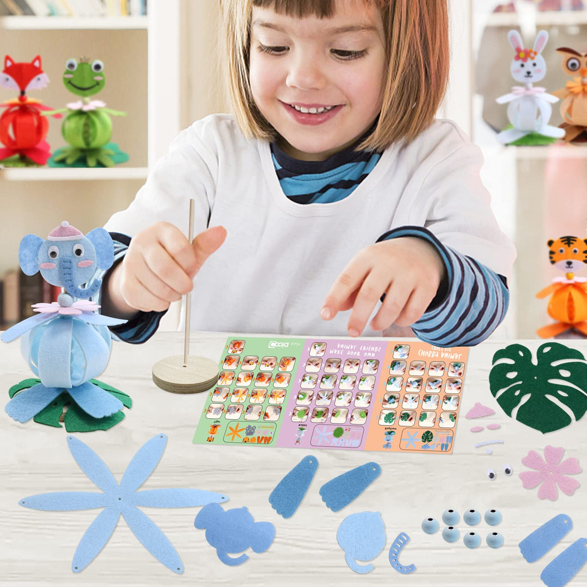 Coola Craft Kits fox piece in progress with bright colors for imaginative play.