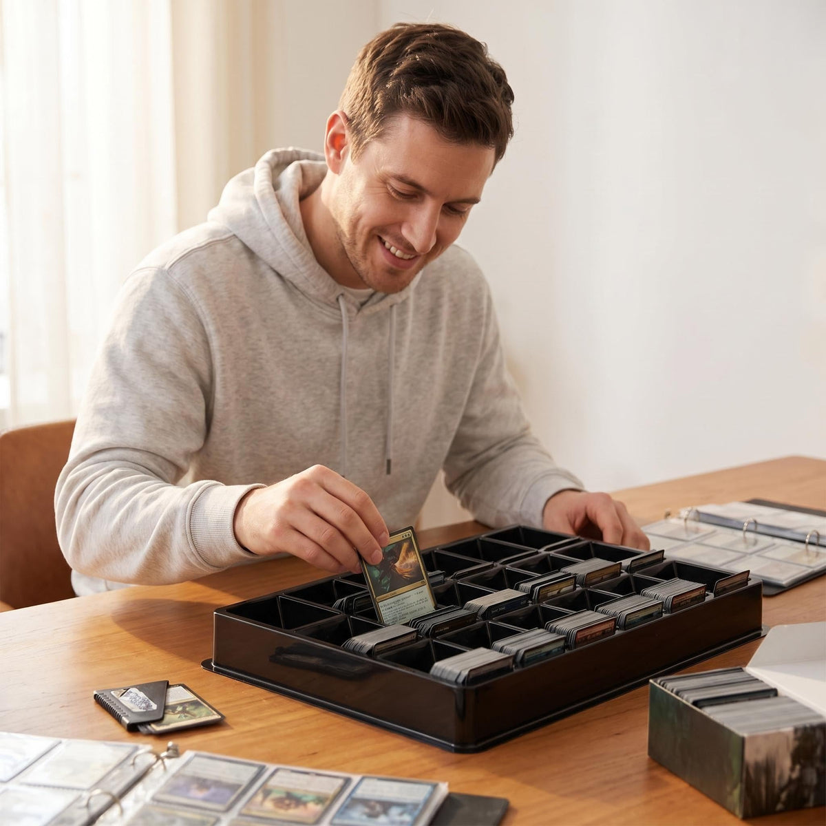 Coolbyl stackable tray shown ready for tournament setup and on the go sorting.