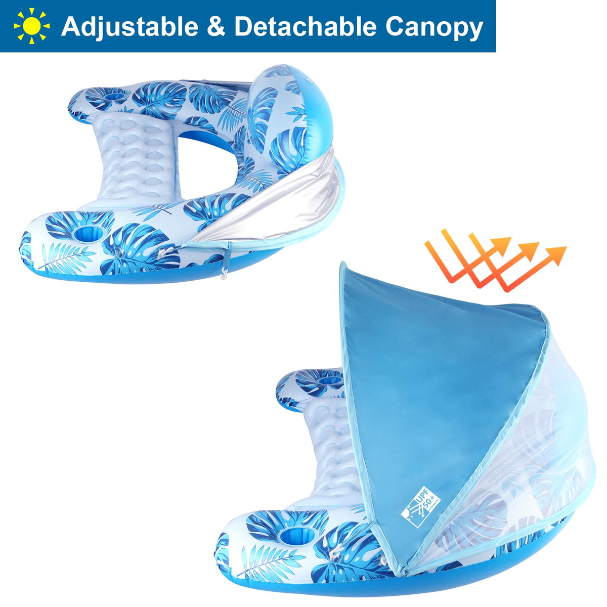 COOLCOOLDEE float features breathable mesh panel behind canopy for airflow.
