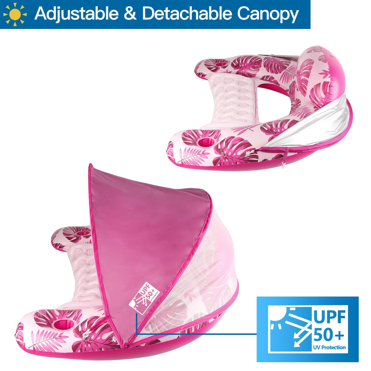 COOLCOOLDEE pool float with removable canopy for flexible sun exposure