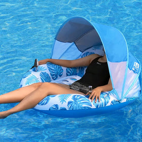 COOLCOOLDEE pool float with canopy offers UPF50+ sun protection for sunny days