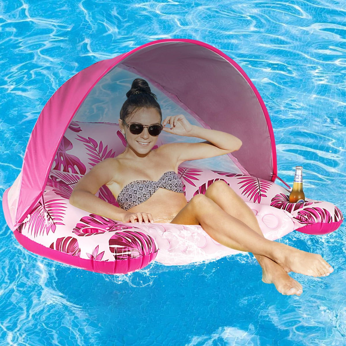 COOLCOOLDEE pool float with canopy for shaded lounging and cooling comfort