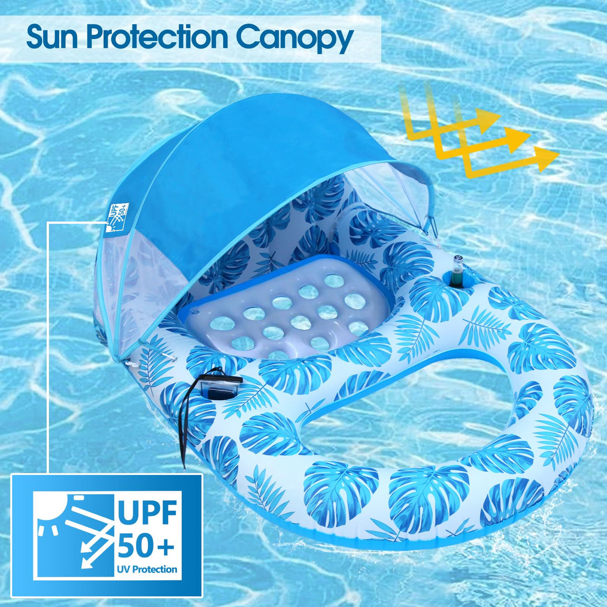 COOLCOOLDEE float with UPF50+ shade for sun protection