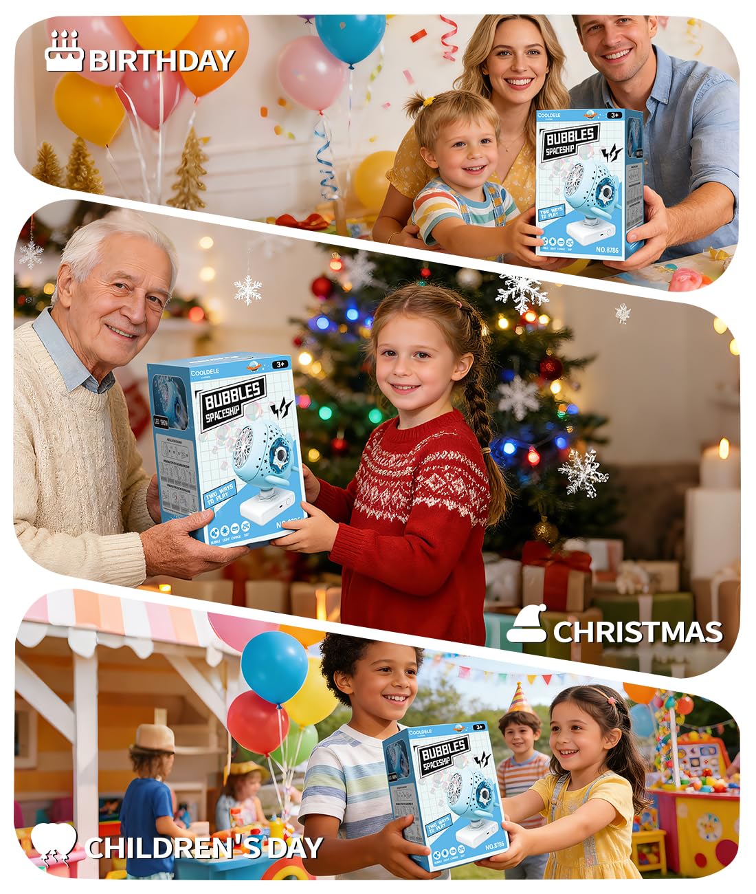Cooldele Bubble Machine multi-angle rotation ensures even coverage for any party space.