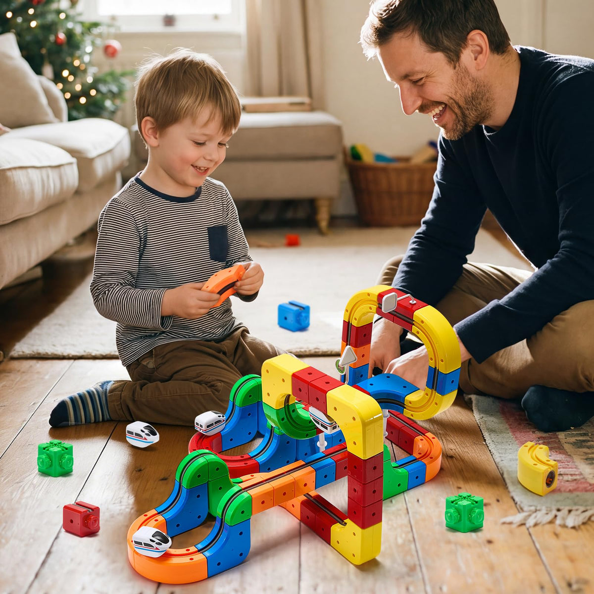 Cooldele Electric Train Set uses lightweight blocks for easy assembly and gentle handling.