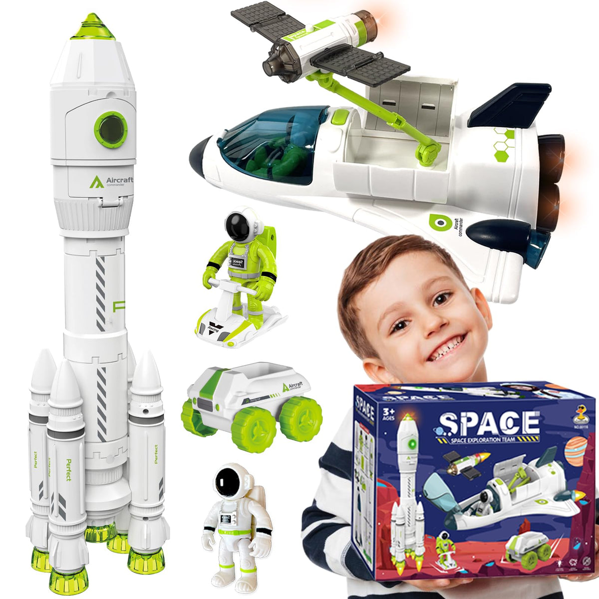 COOLDUCK space rocket spaceship toy with light and sound boosts imaginative play.