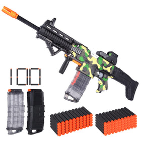 COOLFOX electric automatic Nerf gun in camouflage ready for rapid-fire action.