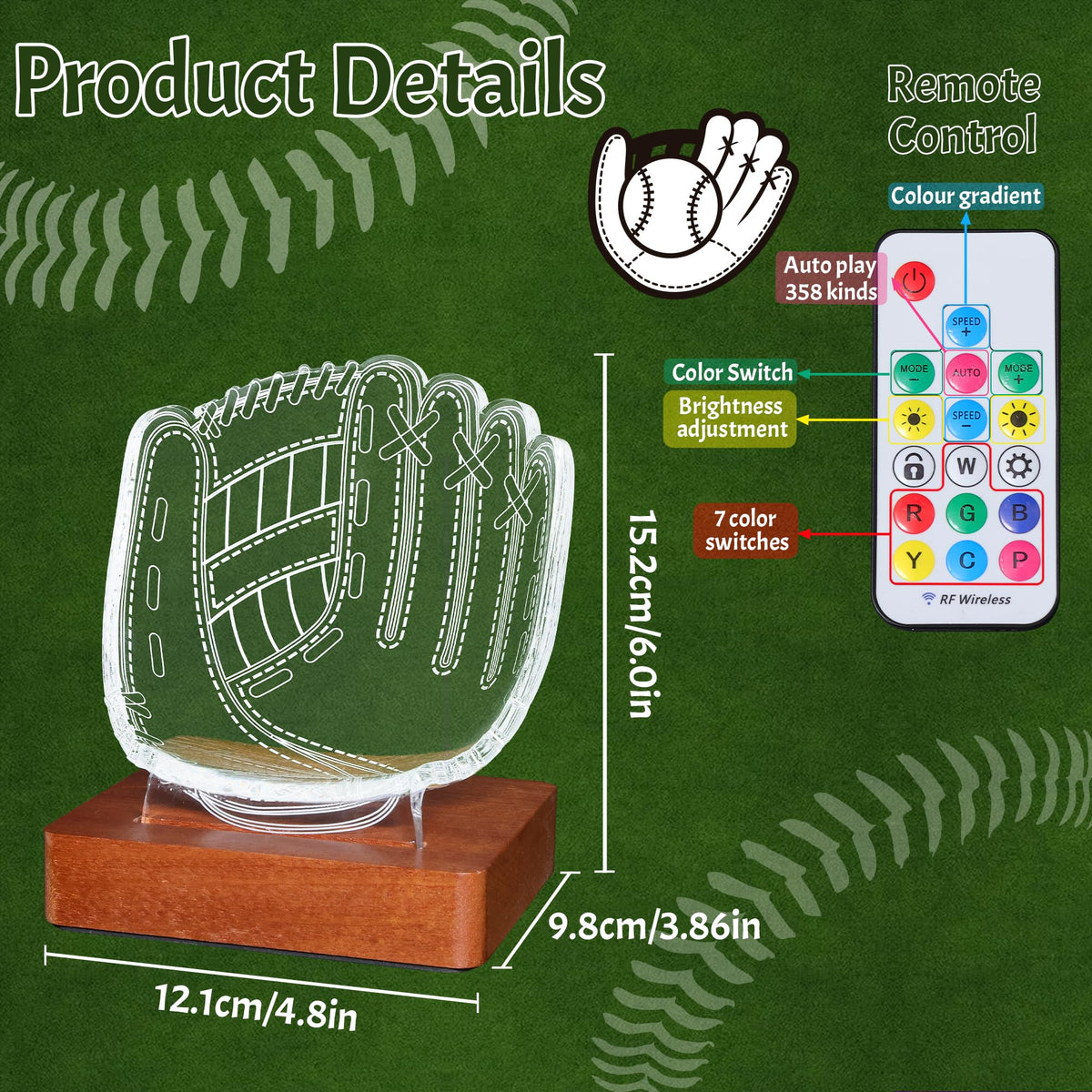 CoolGift Mart baseball decor with LED light brightens desks and shelves for sports fans.