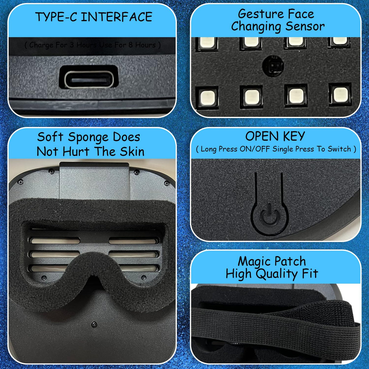 COOLGUARDER LED mask comfort-fit with soft sponge and adjustable straps.
