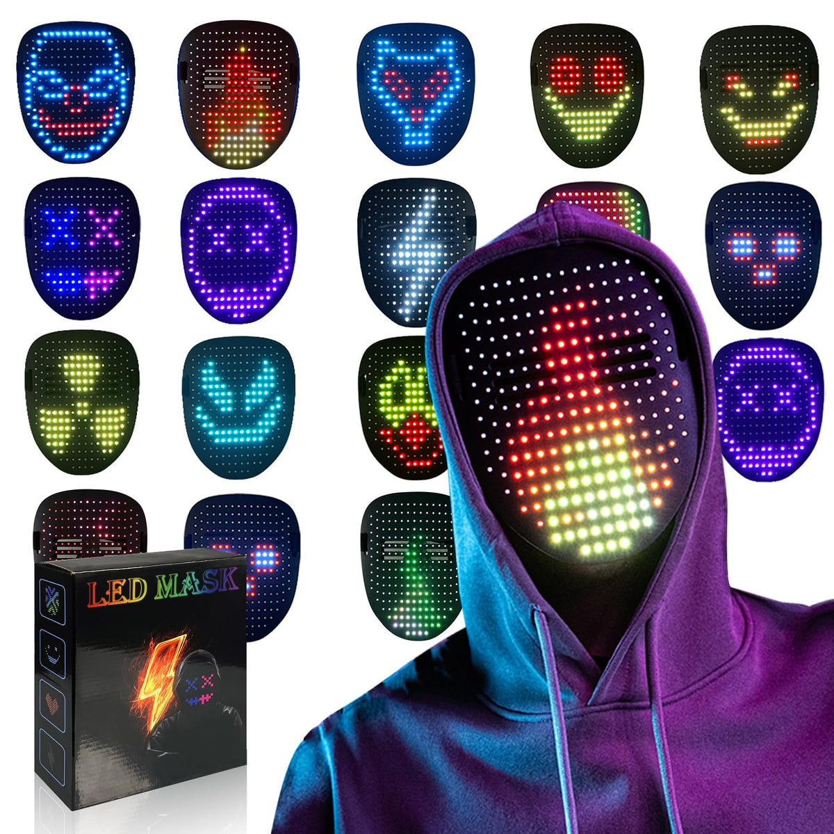 COOLGUARDER LED mask gesture-sensing for hands-free pattern changes during parties.