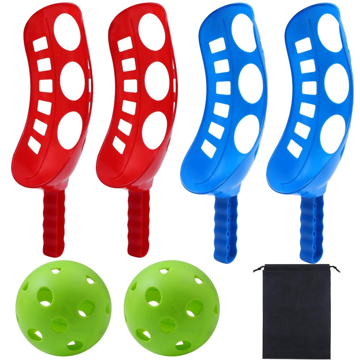 Cooraby scoop ball game scoops laid out, bright colors, ideal for quick beach play and group fun.
