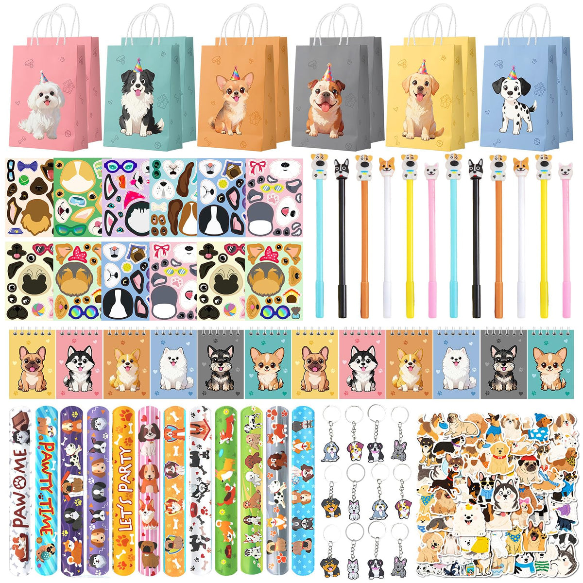 Coosilion dog party favors packaging showcases colorful dog motifs for easy party setup.