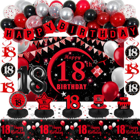 Coosilion Happy 18th birthday banner in red and black for milestone celebrations