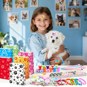 Paw print stickers decorating laptops, backpacks, and more embellishments.