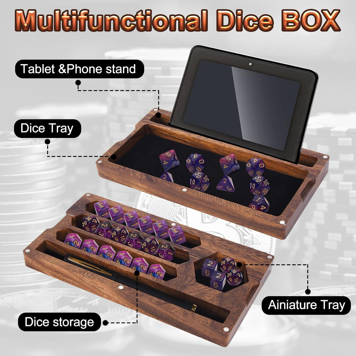 Coositel dice box storage slot helps organize accessories on the table