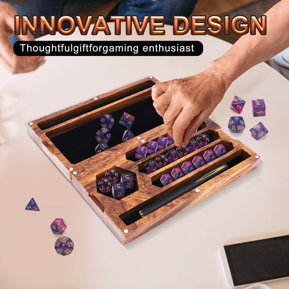 Coositel walnut wood dice tray highlights warm tones for cozy sessions