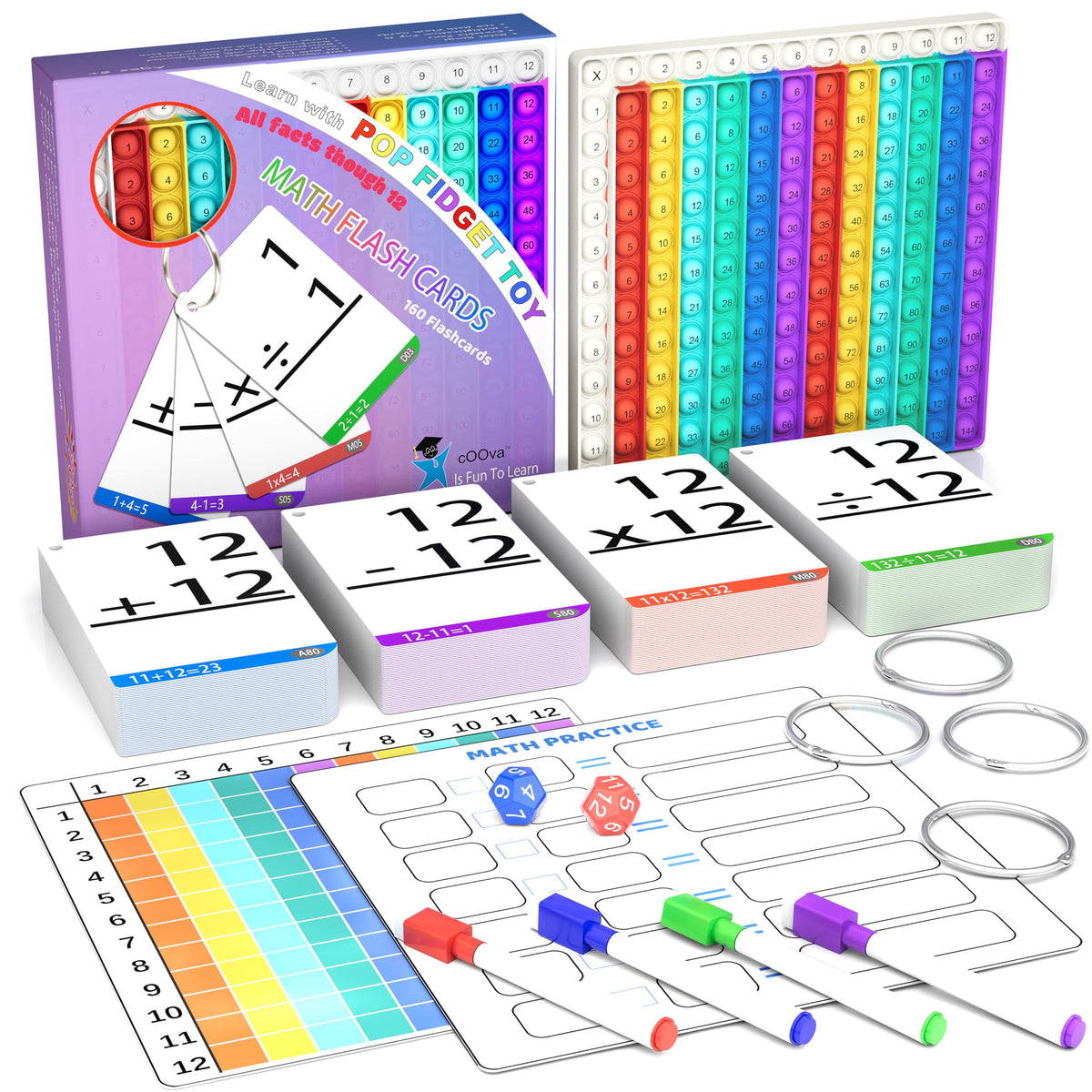 COOVA Pop It addition flash cards for tactile math practice and early skills.