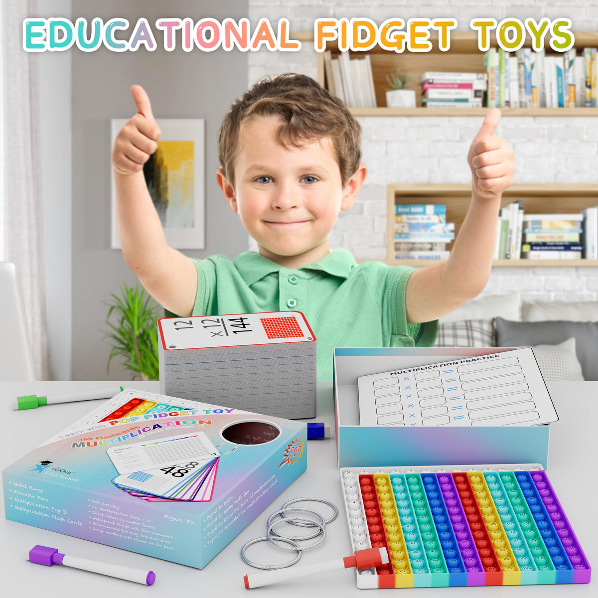COOVA Pop It multiplication flash card supports quick math drills with tactile prompts.