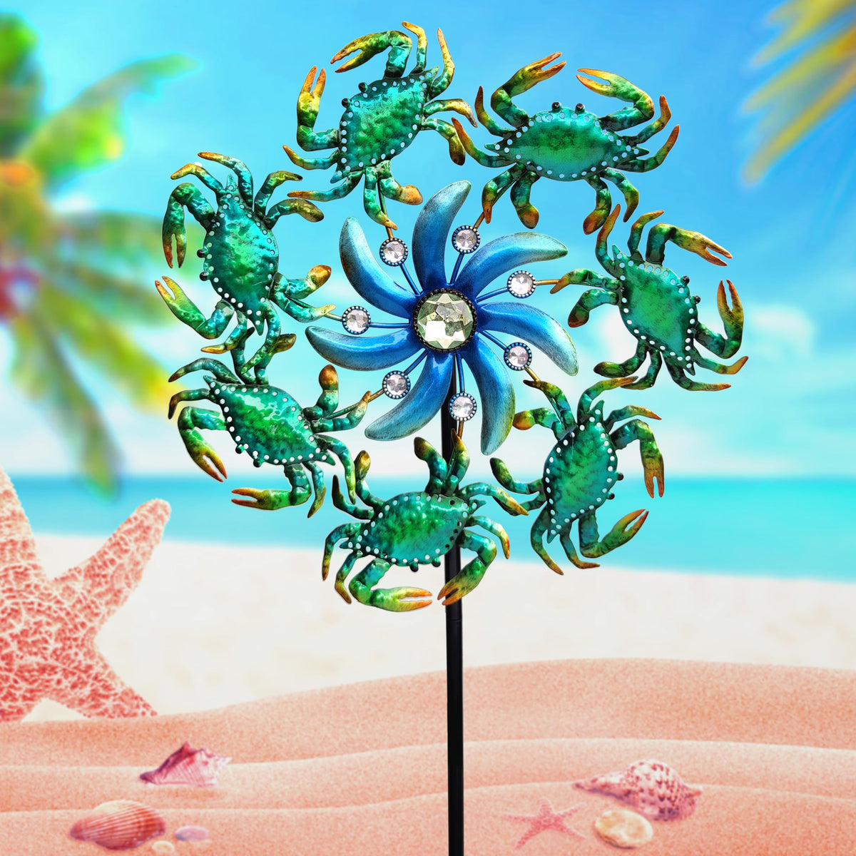 COOZZYHOUR crab wind spinner outdoor garden with kinetic crab motif and beads