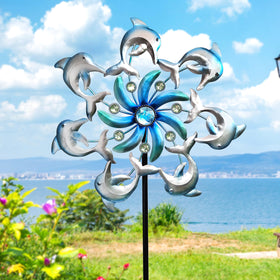 COOZZYHOUR Dolphin wind spinner with 12-8 diameter adds seaside charm to your garden