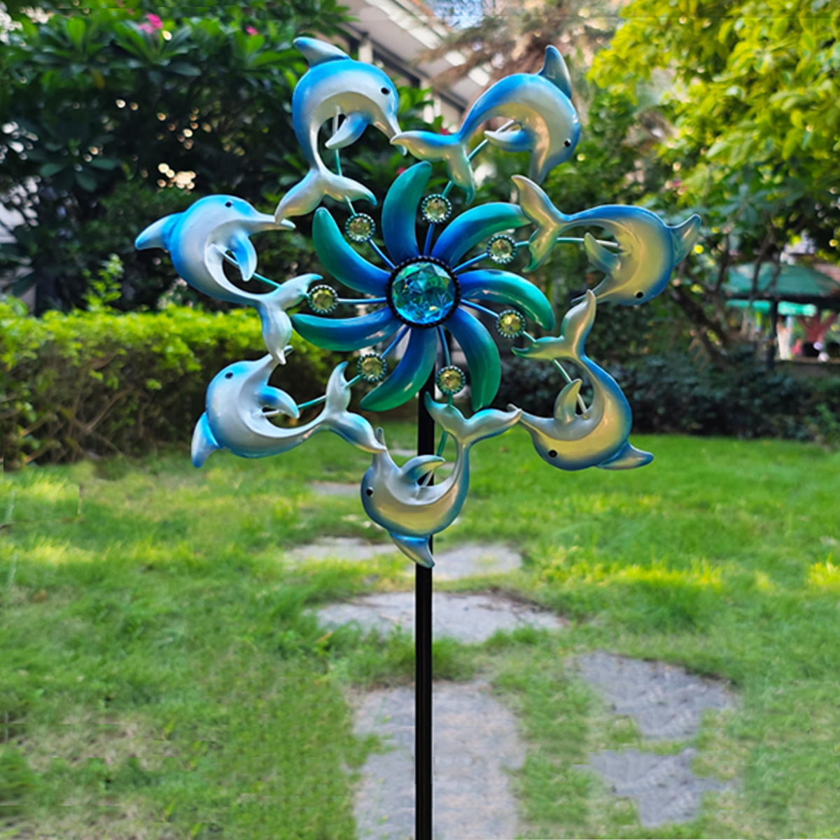 COOZZYHOUR Metal stake for the dolphin wind spinner ensures sturdy outdoor setup