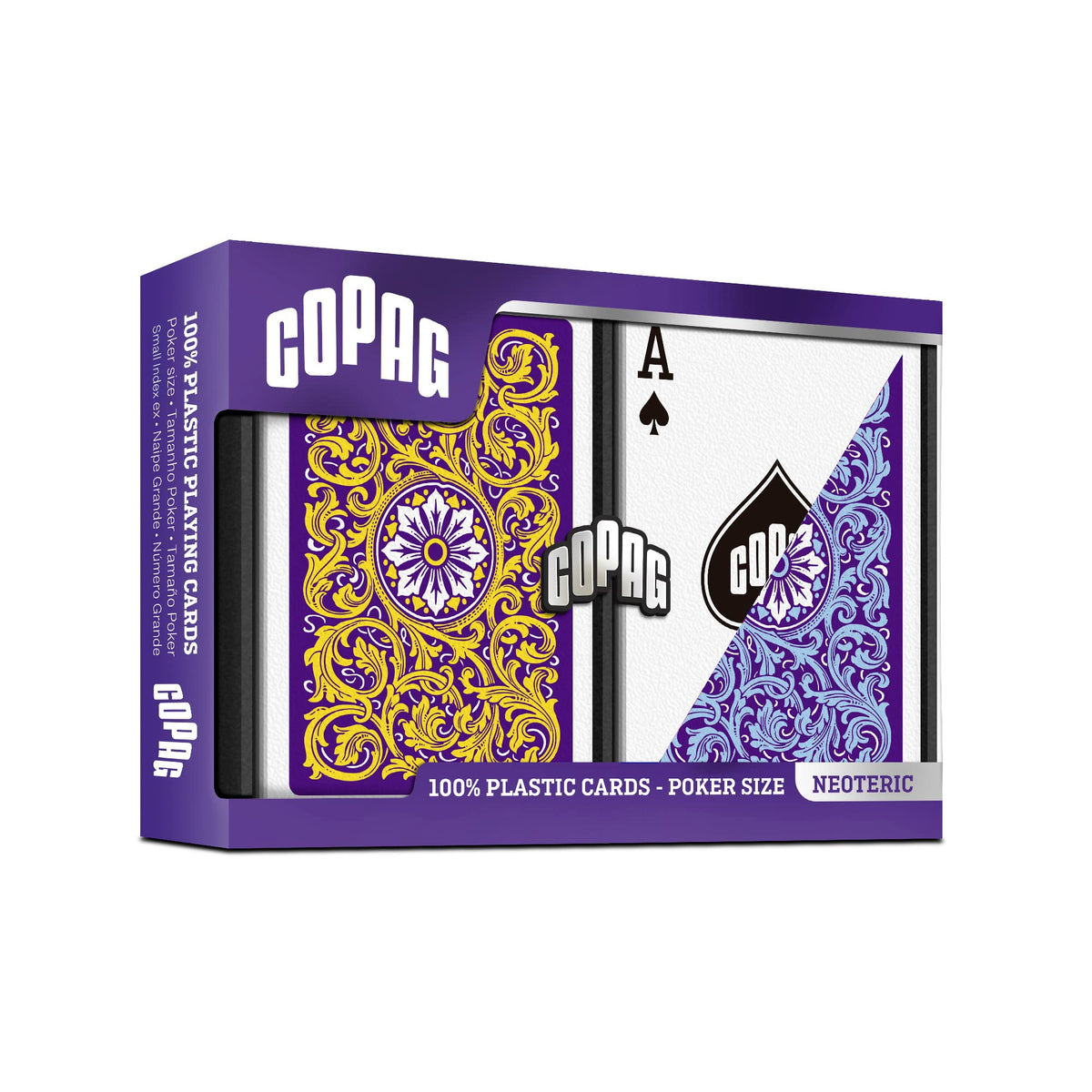 Copag 1546 violet-yellow-blue back design for vibrant game nights.