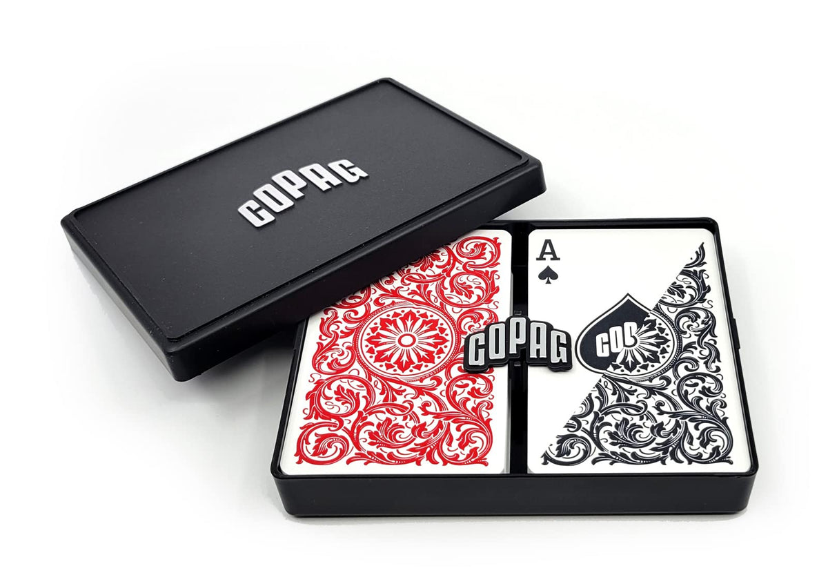 Copag 1546 design bridge-narrow red-black deck ready for competitive play