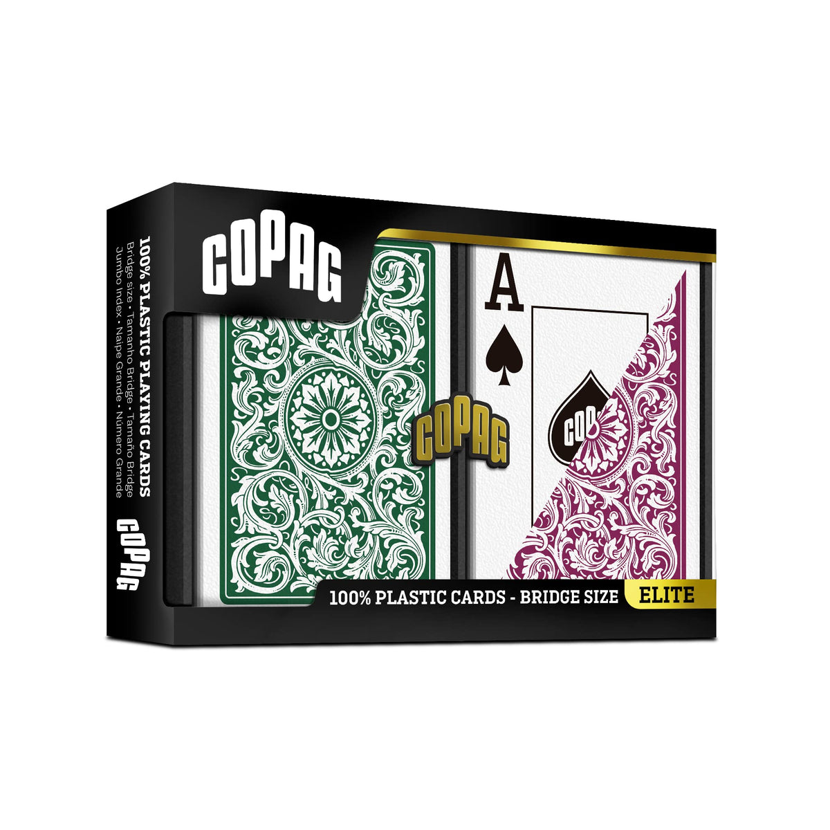 Copag 1546 Design hard plastic case protects the deck for portability.