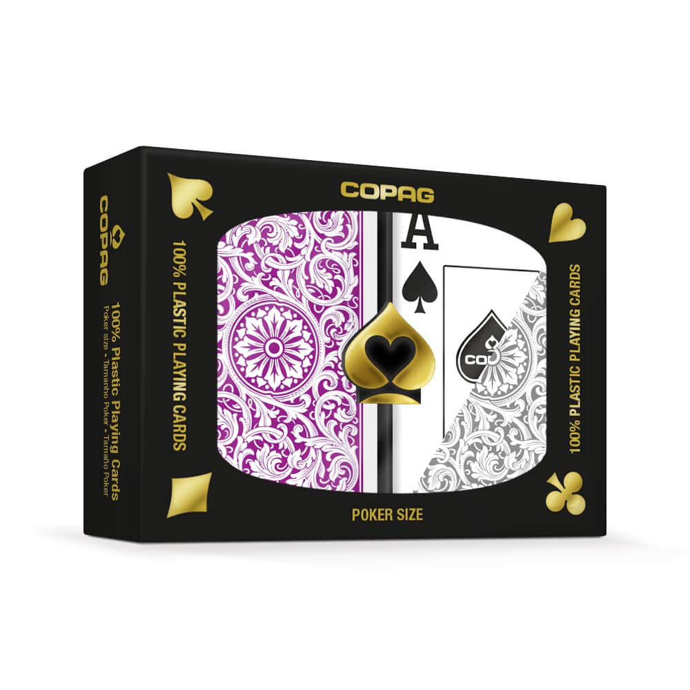 COPAG 1546 plastic poker cards with purple-grey jumbo index for easy reading.