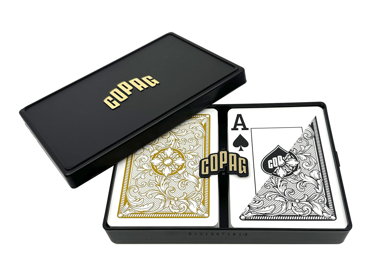 Copag Legacy Design plastic playing cards in a protective case for travel.