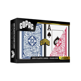 Copag Legacy double-deck poker size spread ready for gameplay.