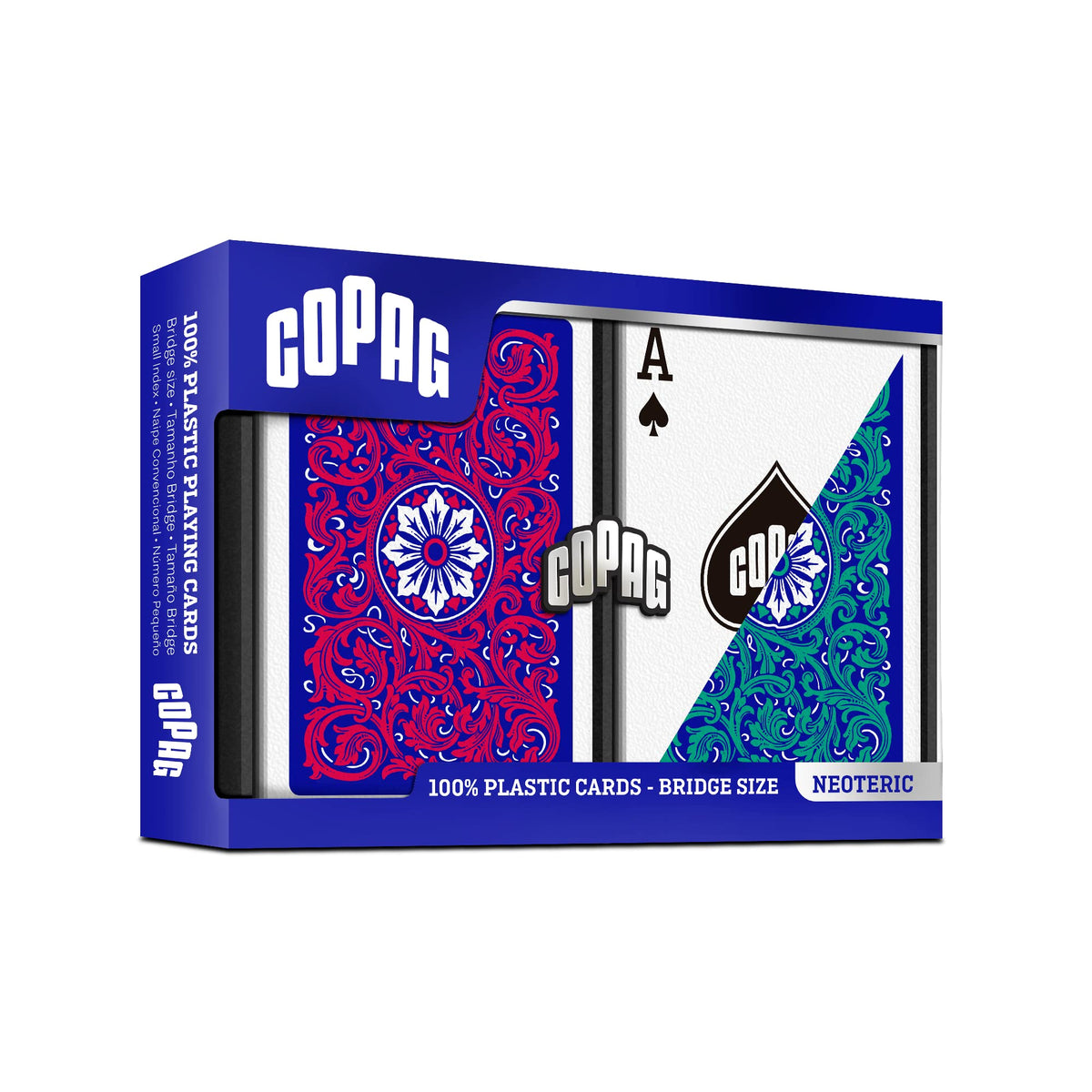 Copag Neoteric Design playing cards, front view, showcases durable plastic and crisp visuals.