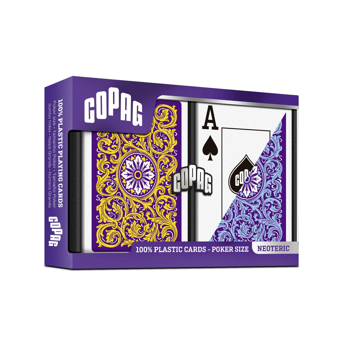 Copag Neoteric two decks in a slim hard case for easy transport.