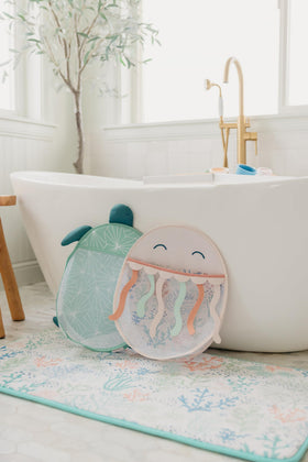 Copper Pearl Oceana quick-dry mesh design helps bath toys dry fast after use.