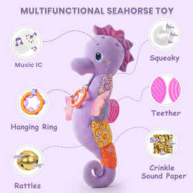 Coqin seahorse toy crinkle texture and rings for grasping.