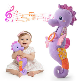 Coqin baby seahorse toy with music button soothing newborns.