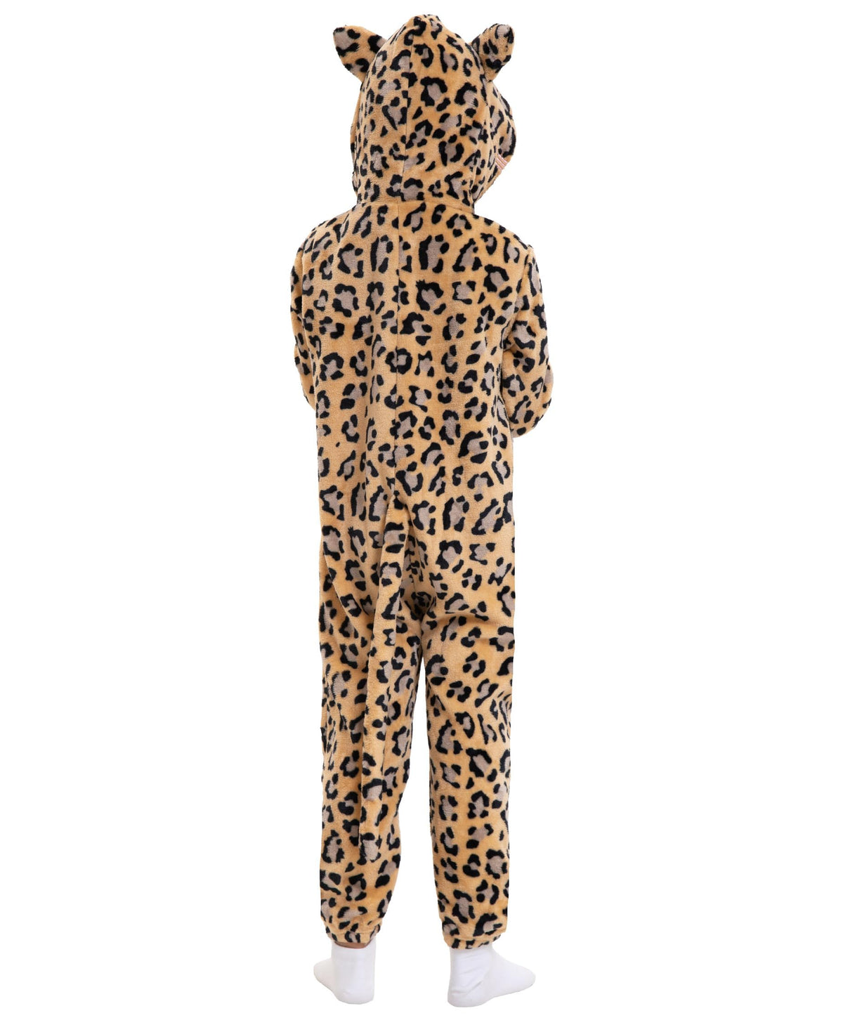 Corespe cheetah costume with front zipper enables easy dressing.