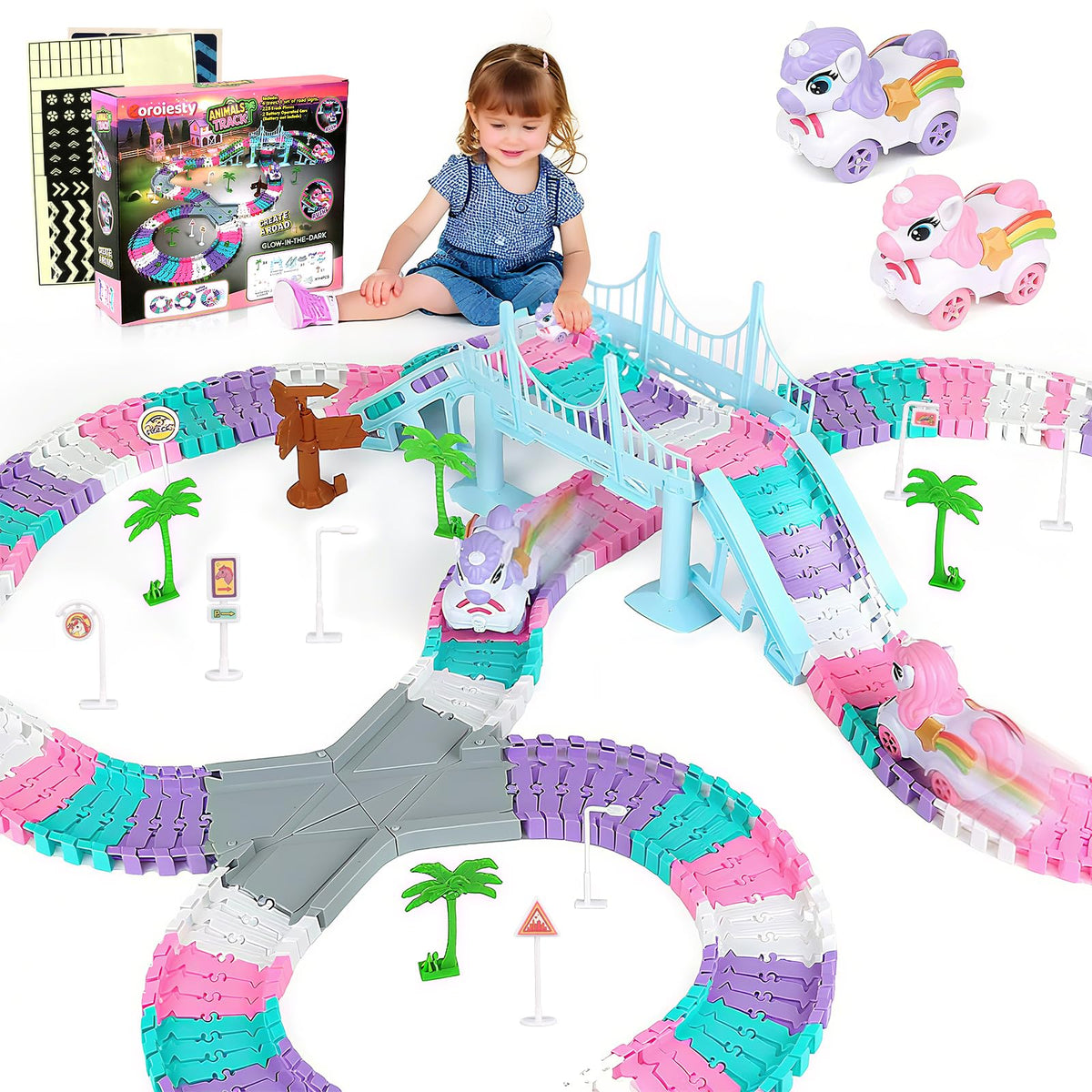 Coroiesty unicorn race track set: easy assembly for imaginative play and creative building