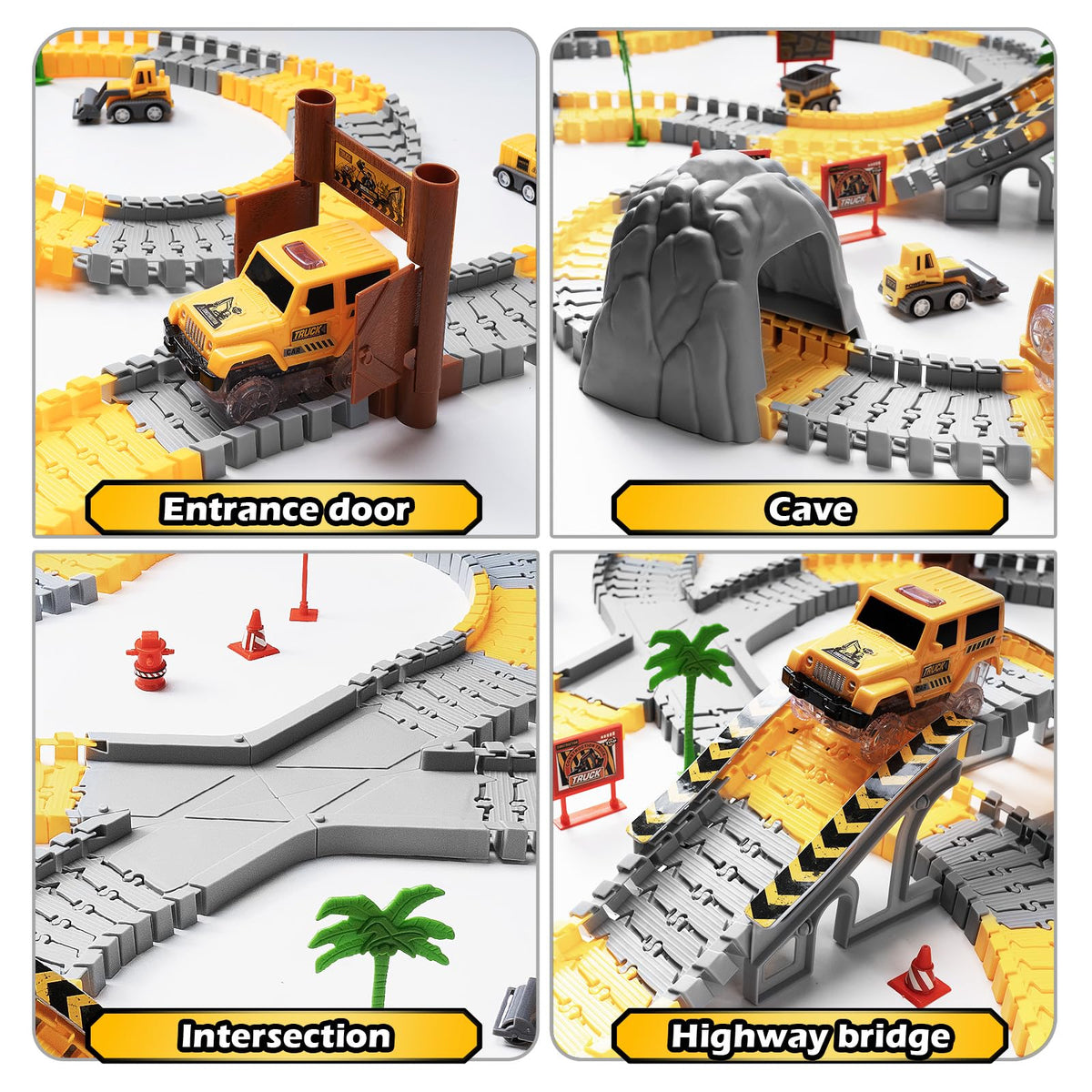 Coroiesty Y-track and arc-tracks with bridges, dynamic routes for adventurous journeys.