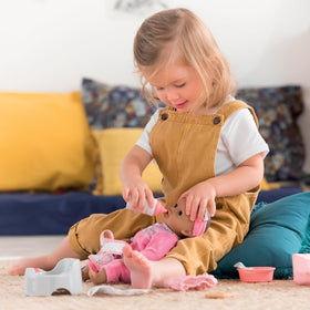 Corolle feeding essentials with dish, spoon, and cookie for mealtime fun