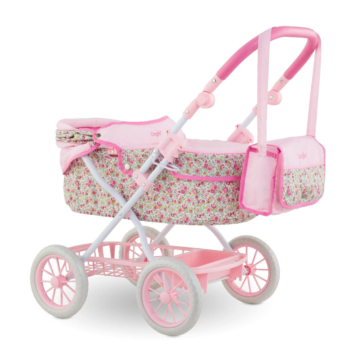 Corolle doll stroller showing storage compartment for doll items