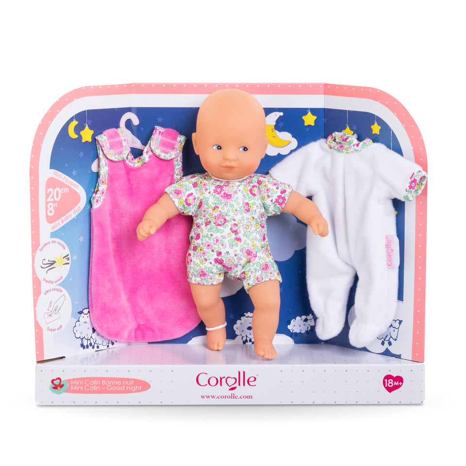 Corolle Mini Calin Good Night Blossom Garden 8inch doll ready for bedtime cuddles.