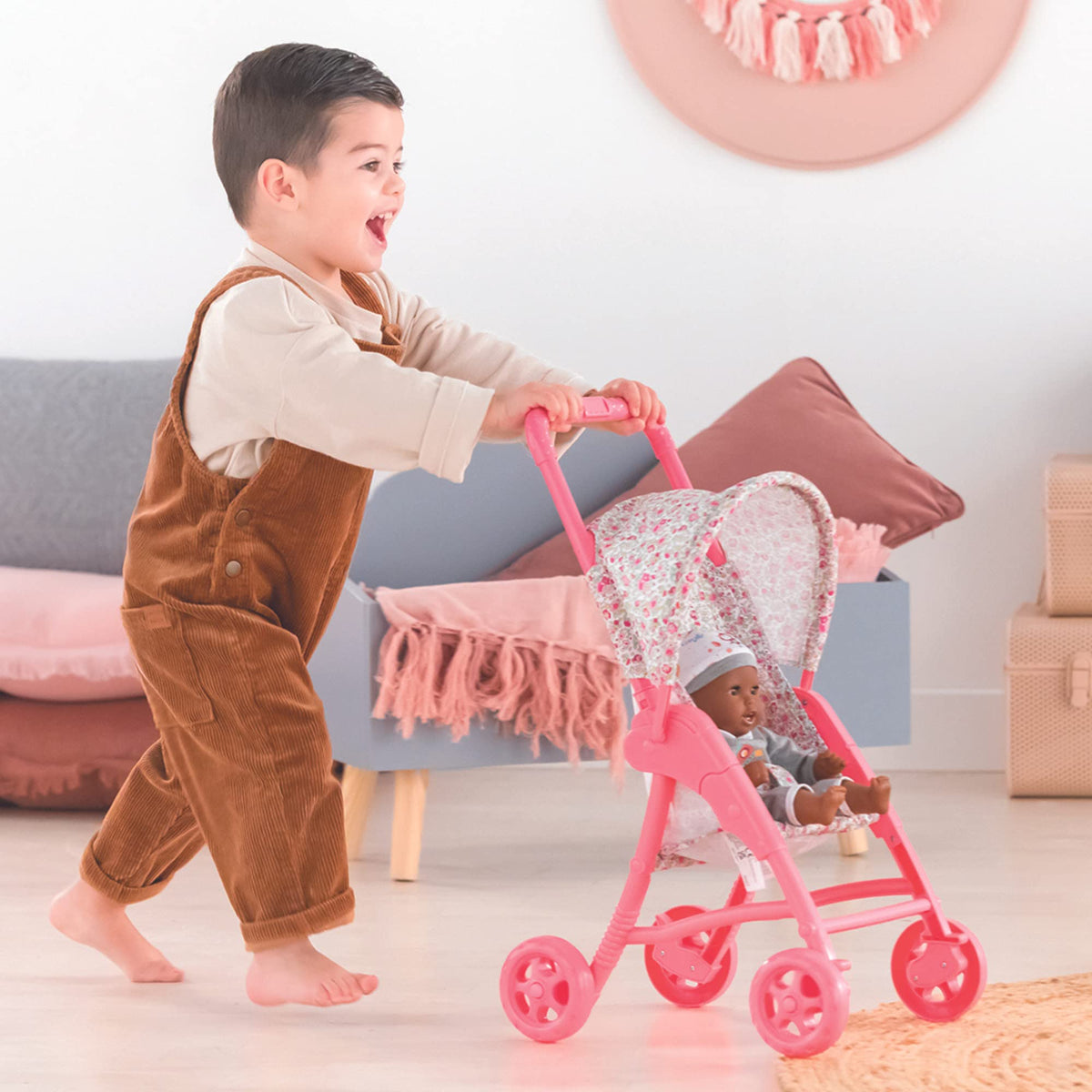 Corolle foldable stroller closed for easy storage