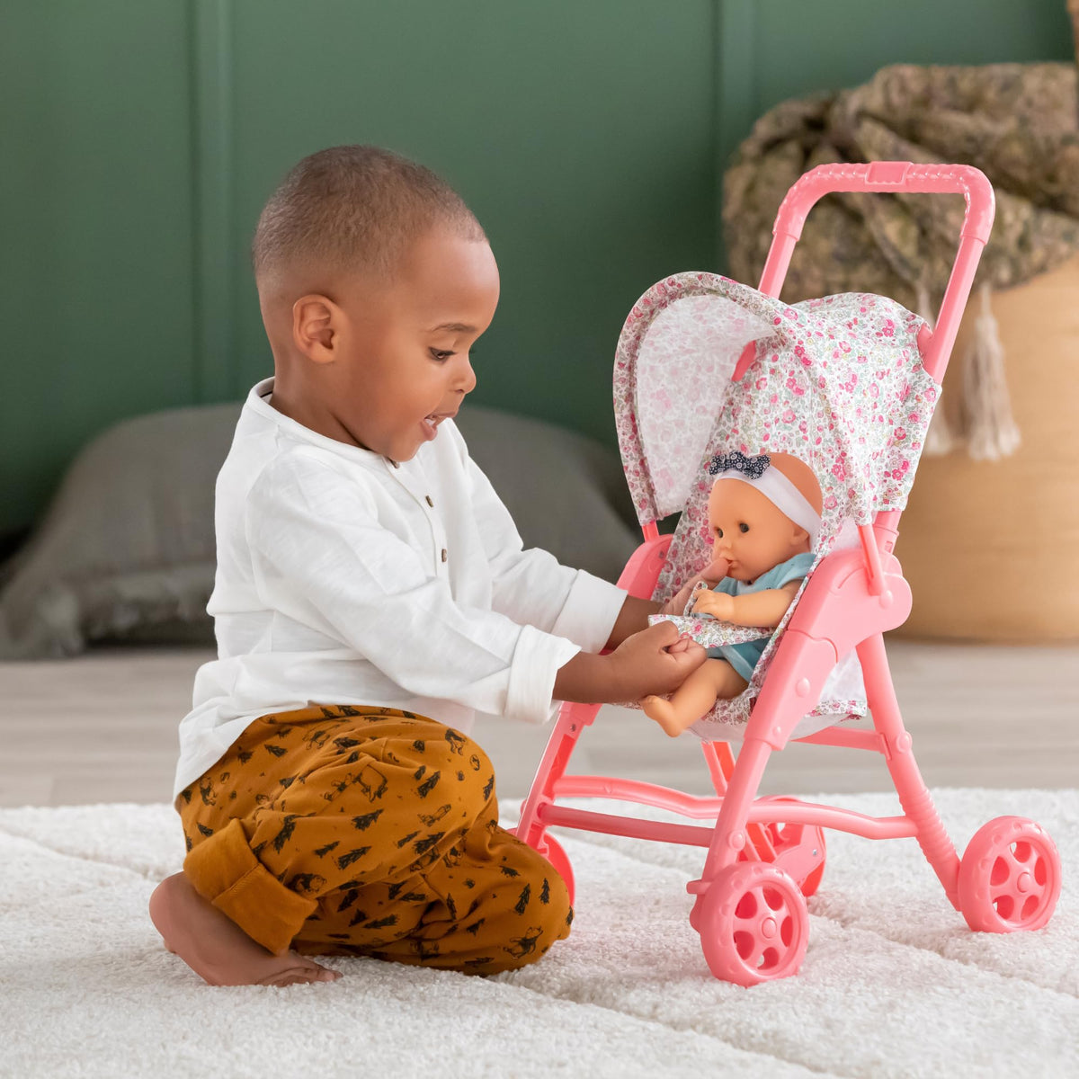 Corolle pink stroller handle designed for tiny hands
