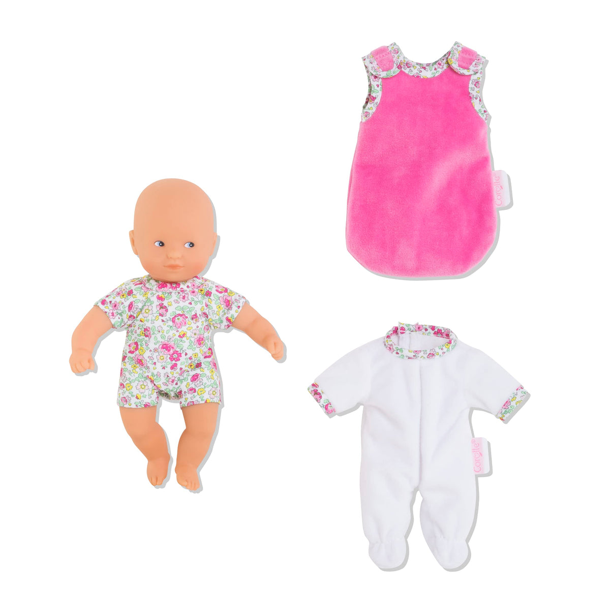 Corolle pajama set in white and pink invites cozy bedtime roleplay.
